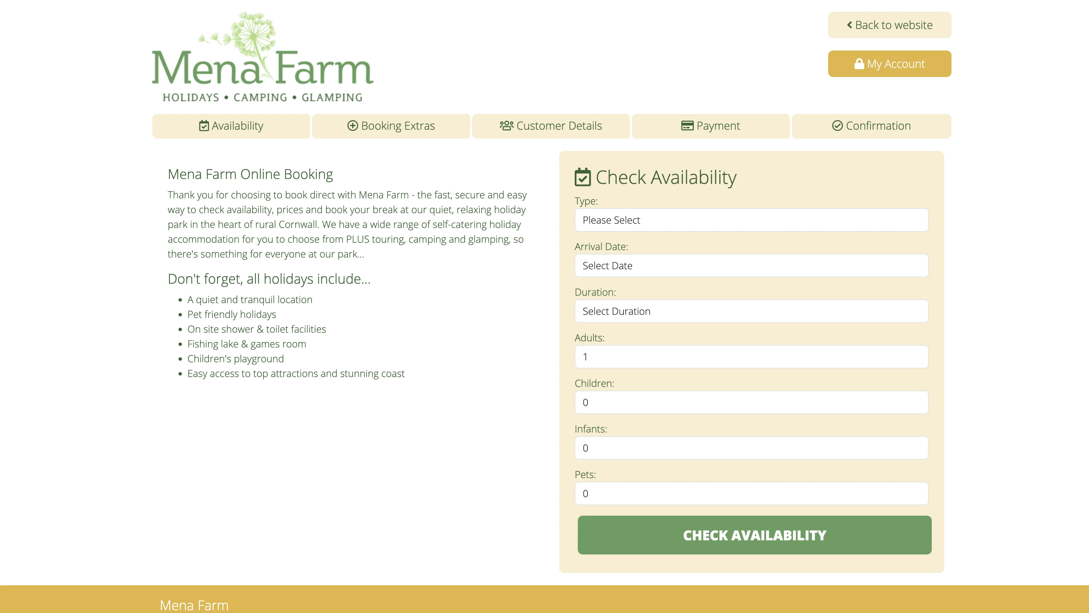 Branded online booking for guests to check availability and book holidays